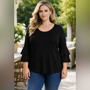 I.N. Studio Black Ruffle Bell Sleeve Blouse